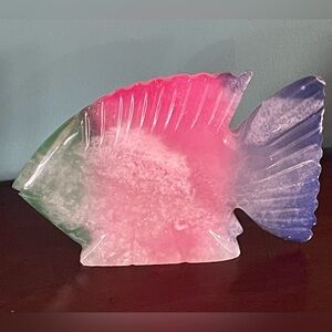 Vintage Onyx Stone Colorful Fish Figurine Marine Nautical Paperweight Carved